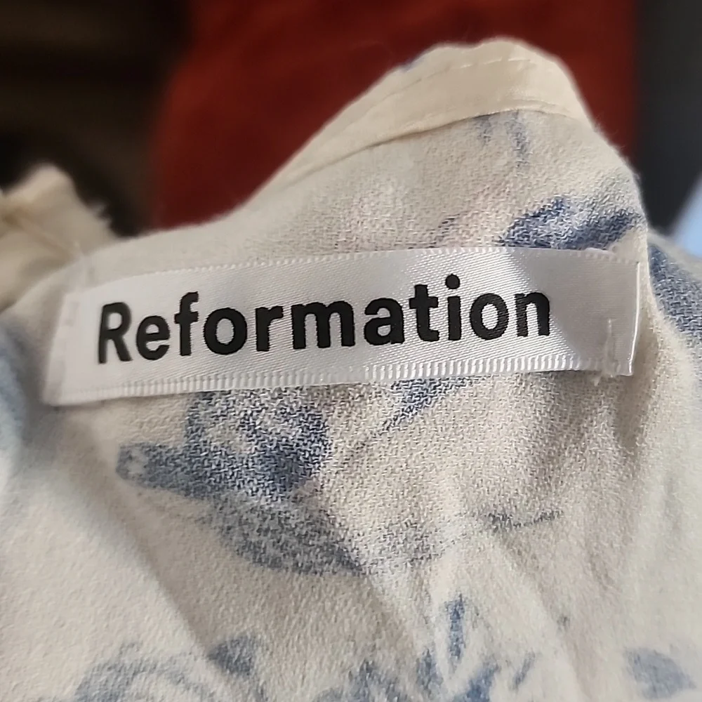 Reformation Pompadour Blue White Floral Mini Dress Cottagecore French Girl - Picture 9 of 11